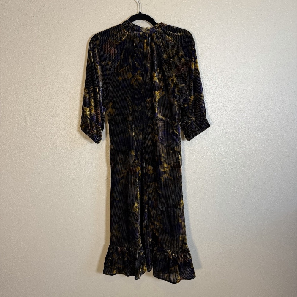 NWT Sea New York Dress Dogwood Dropped Shoulder Velvet Midi 6 Dark Floral Fall - Picture 5 of 13